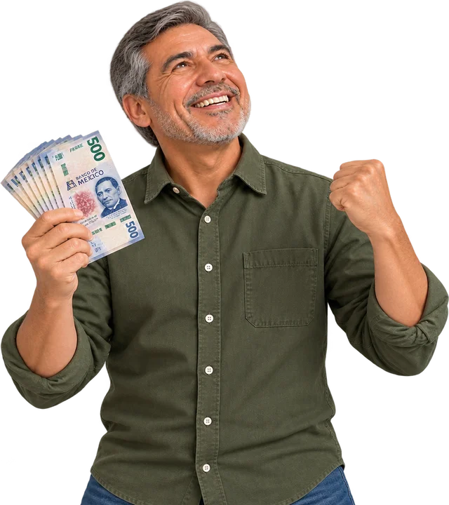 Inversionista celebra con billetes en la mano